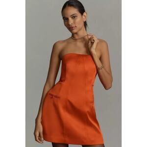 By Anthropologie Strapless Sculpted Mini Satin Dress in Red Size M NWT $168